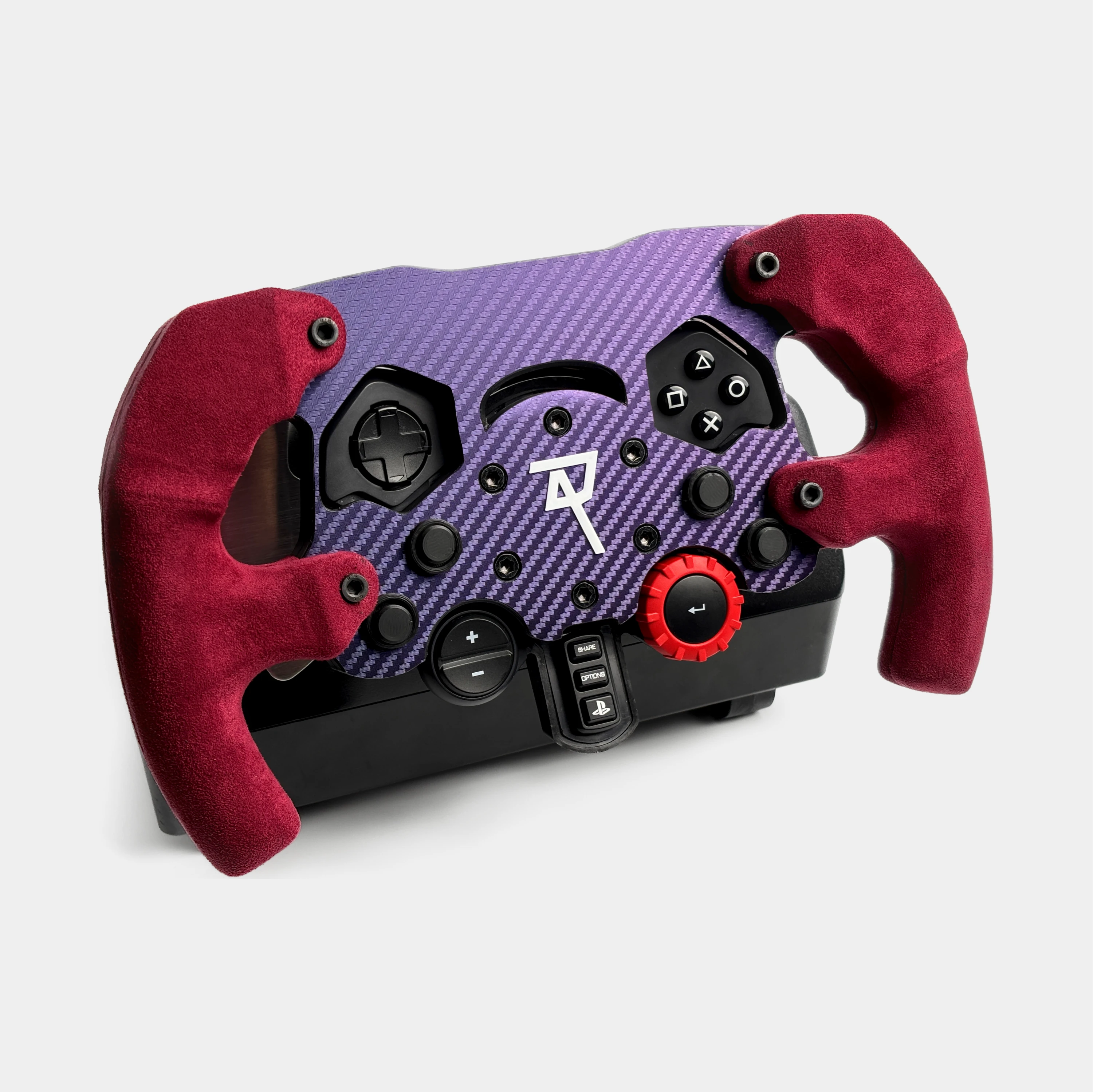 Red V2 grip F1 steering wheel mod fitted to a Logitech G923