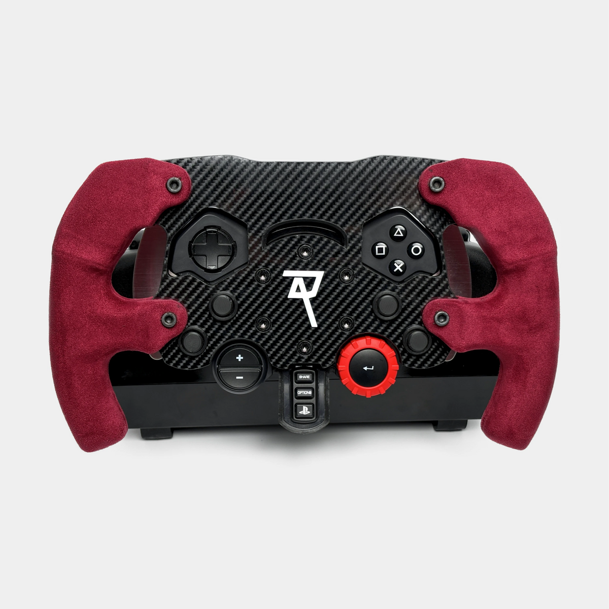 Red V2 grip F1 steering wheel mod fitted to a Logitech G923