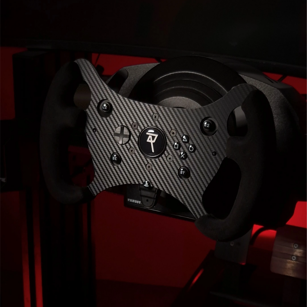 GT3 wheel mod fitted to a T300RS in a sim racing cockpit